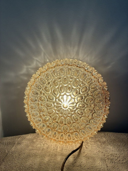 Plafonnier Glashütte Limburg en verre bullé ambré et 2 appliques murales, années 1960