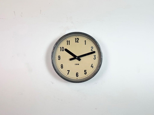 Dark Grey Industrial Factory Wall Clock from IBM, 1950s