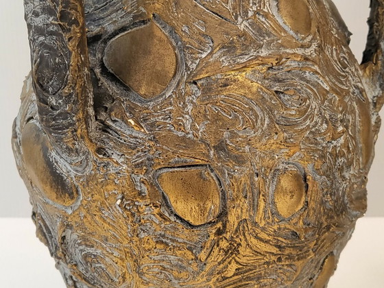 Image 1 of PAIR OF VINTAGE 1960S VASES, CERAVERRE, GILDED MOIRED CERAMIC, 1960S