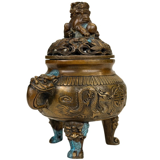Quemador de Incienso Chino con Dragón, Fénix y Perro Fu – Estilo Xuande – Siglo XX – Objetos decorativos (photo 3 of 11)