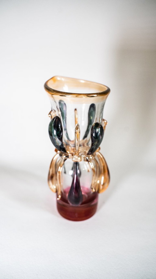 Ion Tamaian mouth-blown glass vase, signed