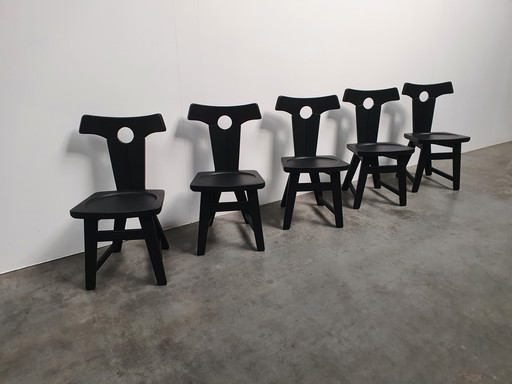 Brutalist Oak Chairs 60s Black