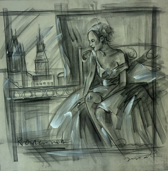 Mixed Media Conté, Gouache Chalk Drawing – Paintings & Drawings, Canvas (photo 5 of 11)