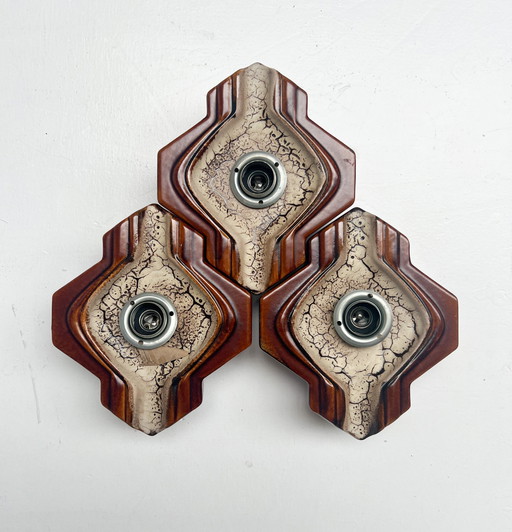 Ensemble de 3 lampes murales en céramique par PAN Keramik, 1960s