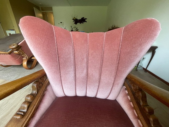Image 1 of Set van 4 Art Deco fauteuils (ca. 1920-1950) | Opnieuw bekleed met roze fluweel