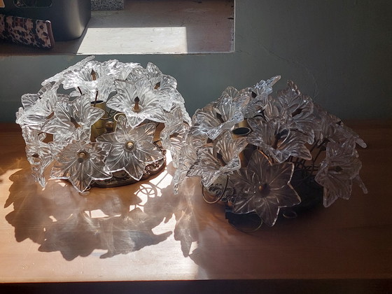 Image 1 of Bloemvormige wandlamp in art nouveau-stijl van Murano-glas, gemaakt door Venini.