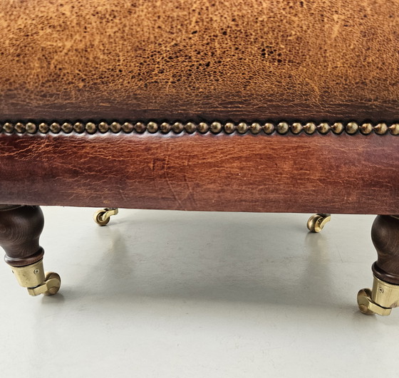 Image 1 of Vintage Hocker (Ottoman) Bruin Schapenleer