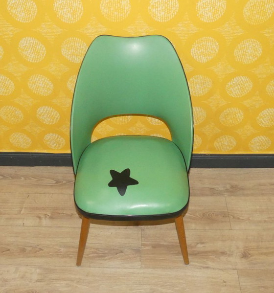 Image 1 of Chaise de cocktail des années 50 60 vert clair rockabilly classique chaise en bois vintage