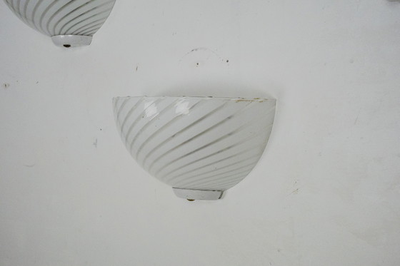 Image 1 of Italian Set of Three Striped Murano Glass Sconces in Venini Style, Italy 1970s