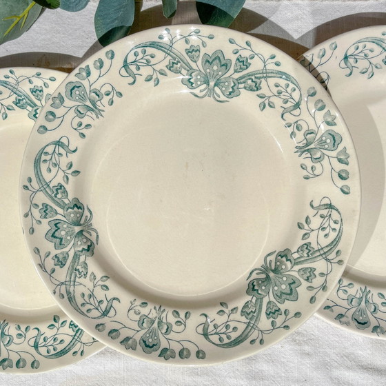Set of 6 Antique Ironstone Dinner Plates "Figuig" – Longchamp, 19th Century – Crockery (photo 6 of 11)
