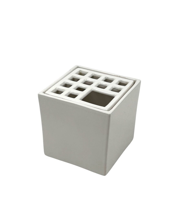 Image 1 of Estudio OPI, Jarrón/cenicero de cerámica Ikebana de estilo espacial blanco, Gabbianelli Italia, ca. 1970