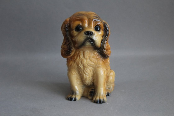 Image 1 of Figura de perro antigua, presumiblemente de alabastro, pesada, pintada a mano.