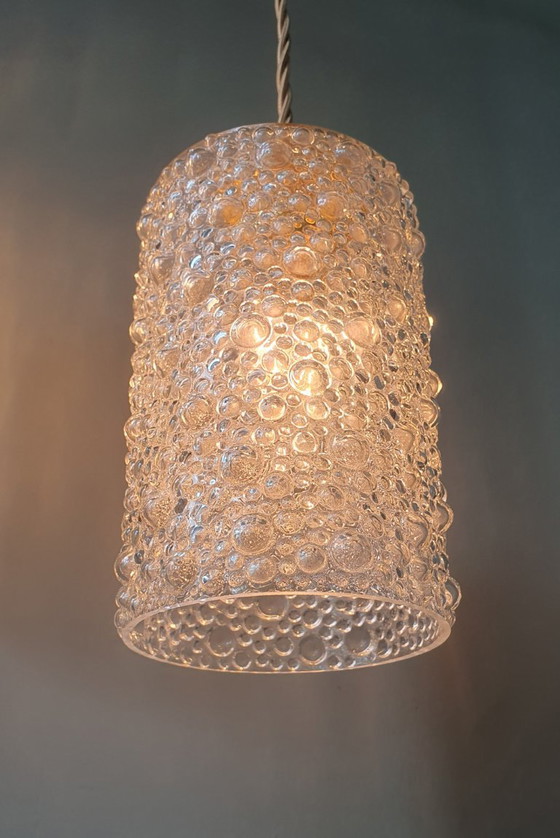 Set of 2 Vintage Glass Pendant lamps - Bubble Glass Texture (photo 10 of 26)