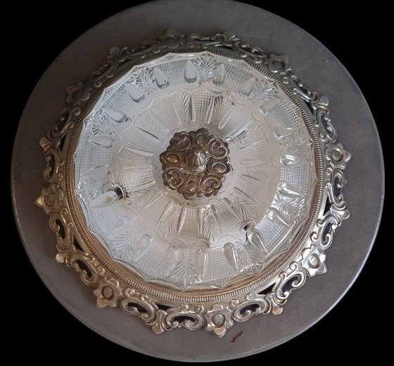 Image 1 of 2248 ceiling lamp pressed glass openwork copper frame