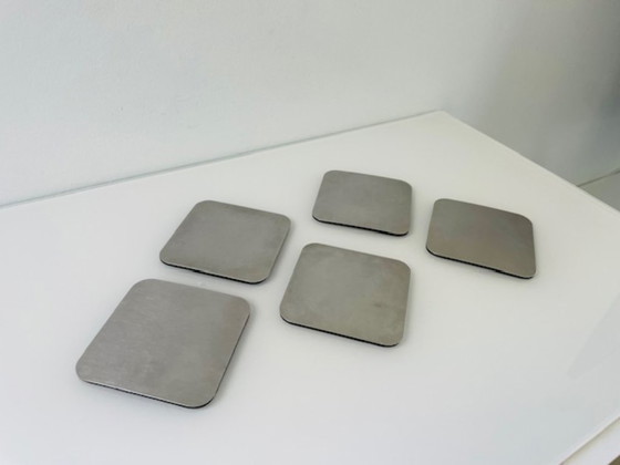 Image 1 of Set of 5 minimalist stainless steel coasters – square design