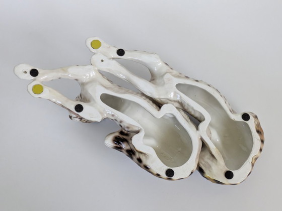 Image 1 of Large Italian Midcentury Porcelain Leopard Pair Sculpture Hollywood Regency Ronzan Style