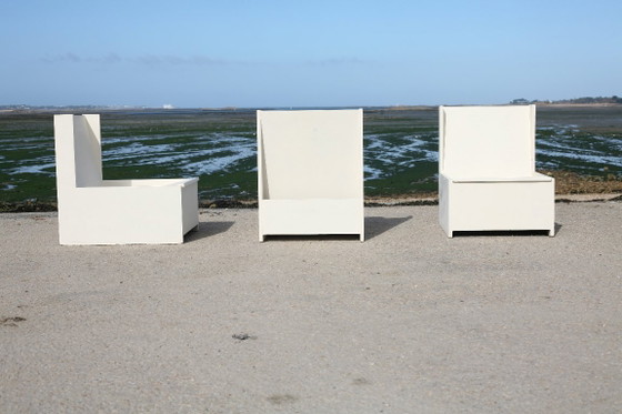 Set di 3 Poltrone brutaliste, legno dipinto, anni '60 (photo 6 of 28)