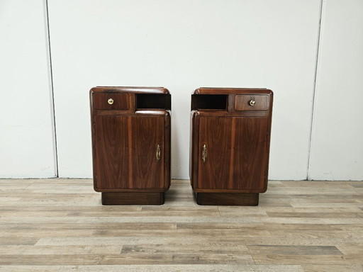 Art Decò mahogany and brass bedside tables