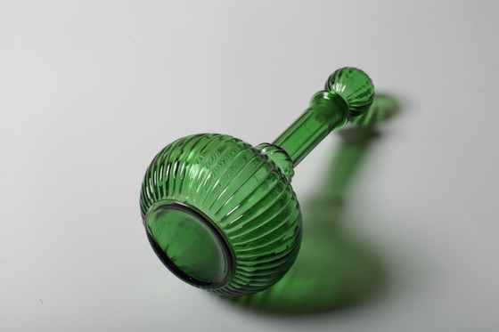 Image 1 of Vintage Emerald Green Glass Decanter / Rare Bottle with Stopper / Empoli / Italy / 1970s