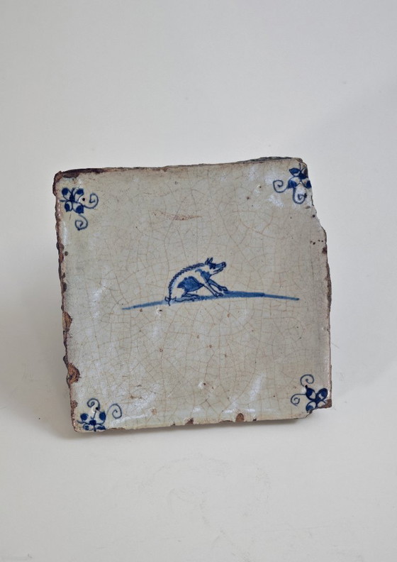 Image 1 of Antique Delft tile with animal motif – 18th century - pig