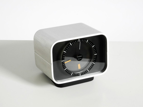 Image 1 of Horloge de table SABA originale, très rare et de grande taille, avec boîtier en aluminium, datant de 1975.