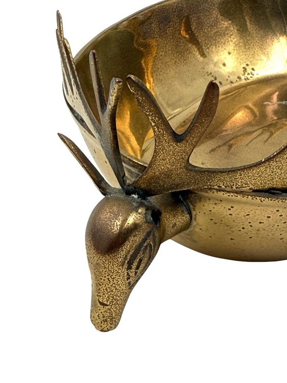 Image 1 of Centrotavola / ciotola in ottone di cervi della modernità di metà secolo, Francia, anni '70