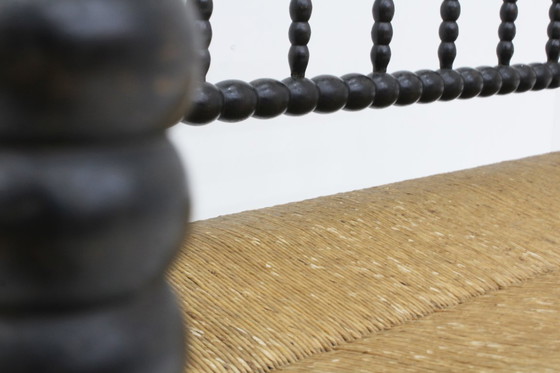 Image 1 of Banc à bobines vintage avec assise en jonc, années 1920