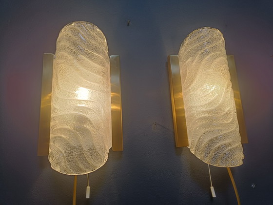 Image 1 of Coppia di lampade da parete in ottone e vetro di Fischer Leuchten, anni '60