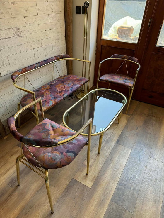 Mid-Century Modern Lounge Set in Brass, 1960s, Set of 4 – Glass, Hollywood Regency (photo 6 of 8)
