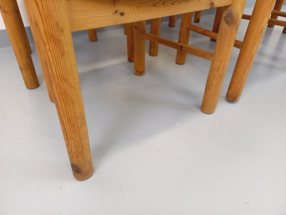 Image 1 of Set van 6 vintage Scandinavische Rainer Daumiller fauteuils van grenenhout uit de jaren 70.