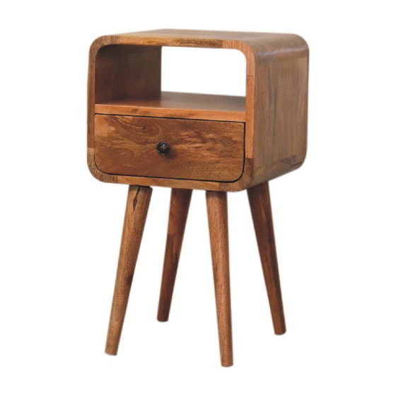 Mini Eikenhouten Look Nachtkastje Van Massief Mangohout – 1 Lade & Open Vak – Artisan, Wood (photo 4 of 10)