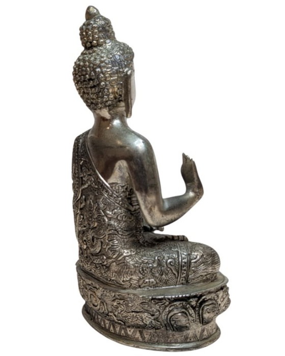 Nepalese Buddha in Abhaya Mudra – Late 19th/Early 20th Century – Sculpture, Metal, Copper (photo 4 of 10)