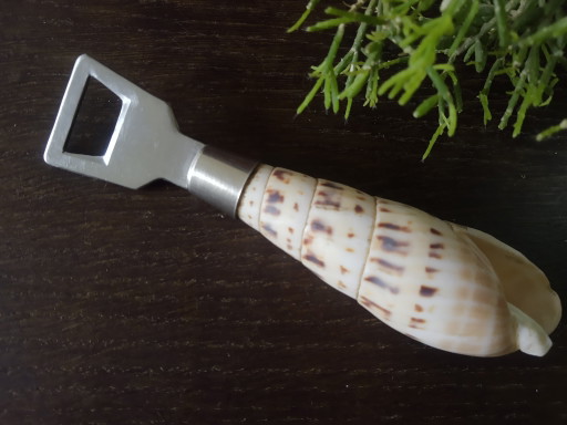 Apribottiglie vintage unico degli anni '60-'70 con manico a conchiglia.