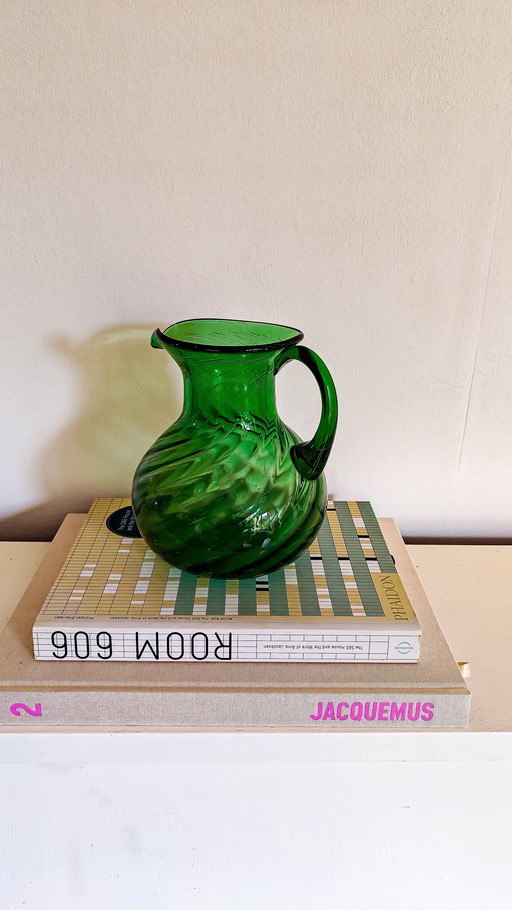 Vintage Mouth Blown Carafe/Jug Dark Green