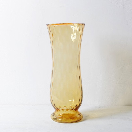 Image 1 of Mid-century Large Stylish Amber Glass Flower Vase / Empoli / Italy / 1970s
