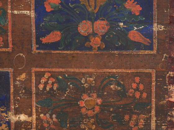 Coffre en bois ancien avec panneaux floraux bleus (Année 1905) #99 – Armoires de rangement (photo 32 of 40)