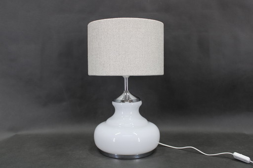 1970s Italian Glass Table Lamp with Boucle Fabric Shade