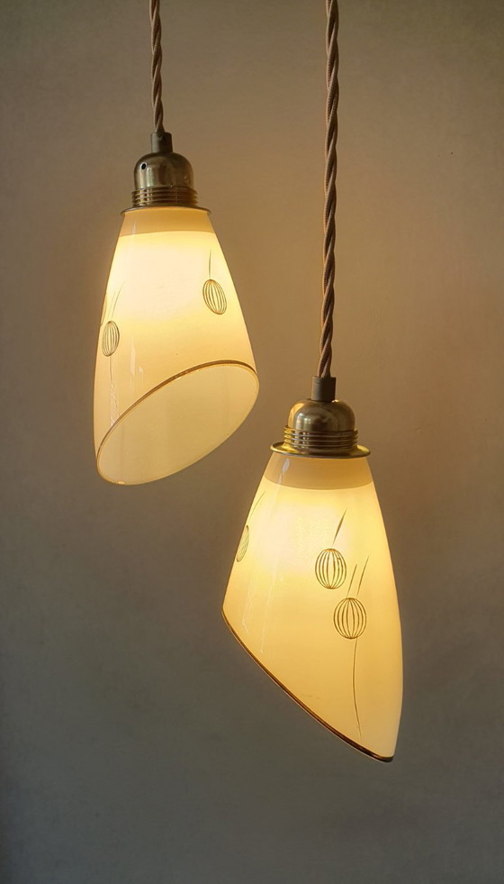 Set Vintage Hanglampen Met Decoratie. Beige / Zacht Geel – Metal (photo 15 of 27)