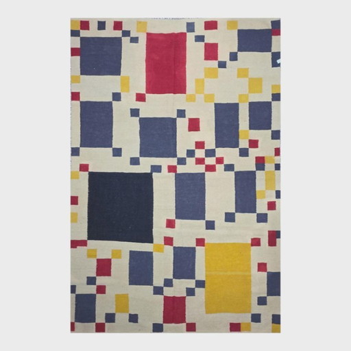 Piet Mondrian Victory Boogie Woogie Handgeweven wollen wandtapijt Textielkunst 79 × 118 inch – vloerkleden en tapijten, Wool