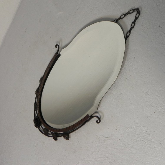 Image 1 of Art Deco mirror with faceted glass in steel frame, 1930s