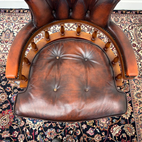 Oxblood English Chesterfield Office Chair – Leather, Wood (photo 6 of 7)