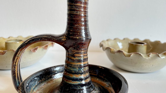 Image 1 of 3 Vintage handgemaakte keramische kandelaars