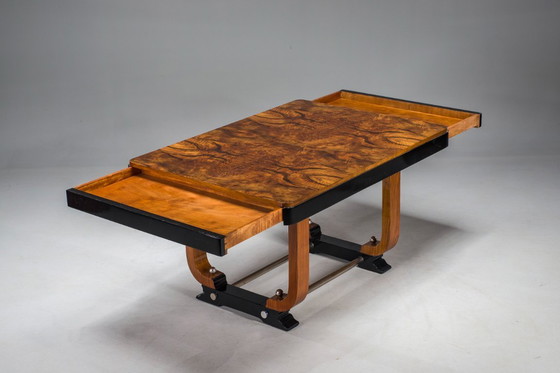 Image 1 of Art Deco French Walnut & Burl Dining Set, 1930s, Set of 7