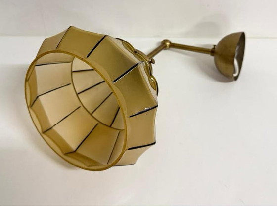 Image 1 of Wandlamp vintage Art Deco goud geel glas messing armatuur