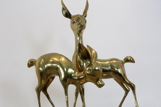 Exklusives Set XL ‘Bambi’ Messing Hirsch Bildhauereien, Vintage (Foto 4 von 7)