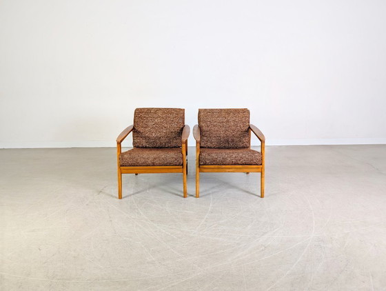 Image 1 of Ensemble de 2 fauteuils vintage style Midcentury, en noyer, années 1970