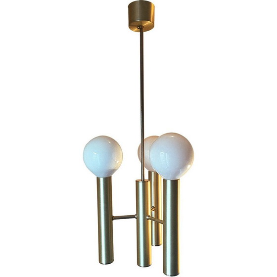 Image 1 of Scandinavian 3-light chandelier in brushed metal, 1960