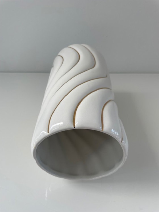 Image 1 of Vaso italiano vintage Rigoni in ceramica bianca/oro