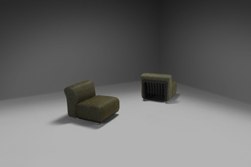 Set of Two Fabric and Fiberglass Easy Chairs by Alberto Rosselli for Saporiti