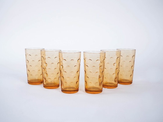 Image 1 of Set amberkleurige glazen, Italiaans design, jaren 70, vervaardigd in Italië.